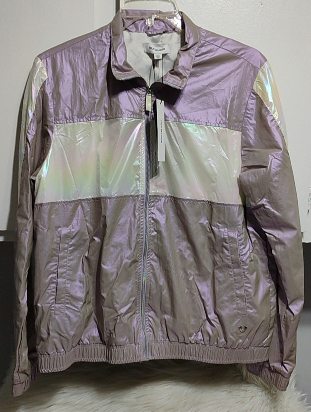New True Religion Lavendar Shine Metallic Windbreaker Jacket
